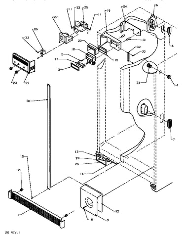 Refrigerator/freezer controls and cabinet parts