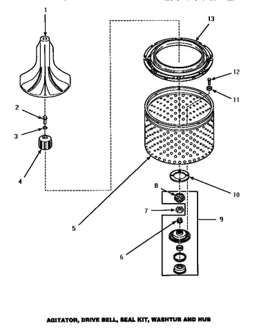Agitator, drive bell, seal kit, washtub & hub