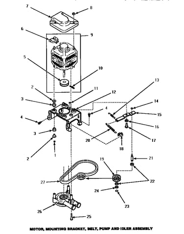 Motor, mounting bracket, belt, pump & idler assembly