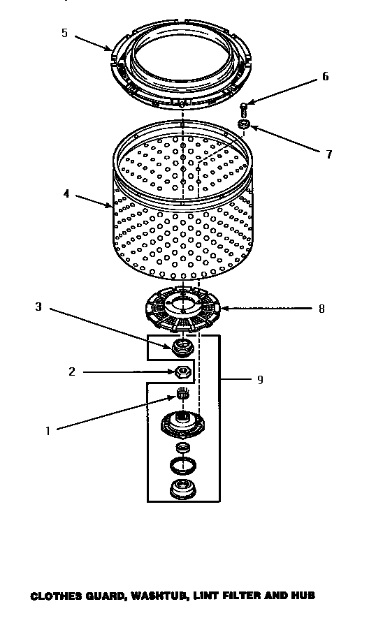 Clothes guard, washtub, lint filter & hub (cw3502l/p1163208wl) (cw3502w/p1163207ww) (cw4202l/pcw4202l) (cw4202w/pcw4202w) (lw3502l/p1163202wl) (lw3502w/p1163201ww) (lw3503l/p1163204wl) (lw3503w/p1163203ww) (lw4202l/p1163211wl) (lw4202w/p1163210ww)