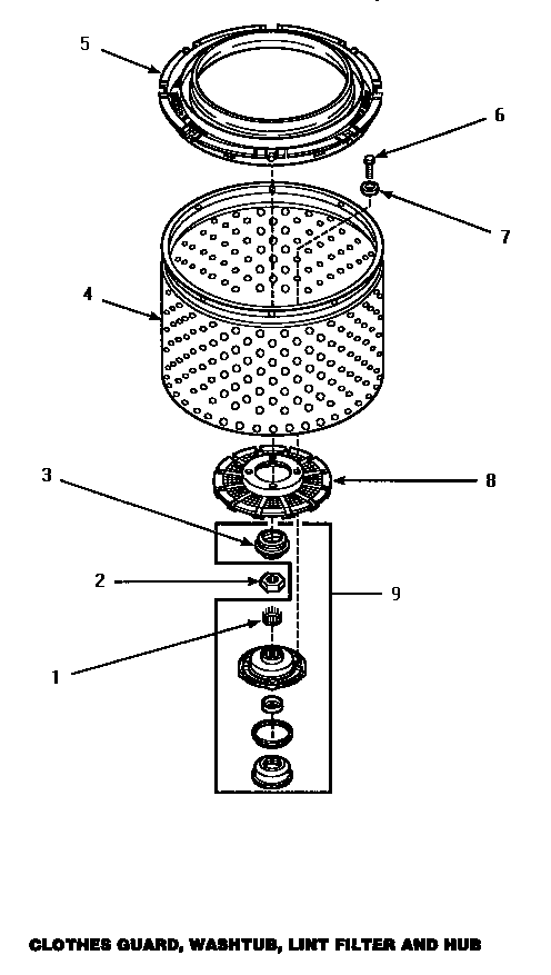 CLOTHES GUARD, WASHTUB, LINT FILTER & HUB (CW8203W/PCW8203W) (CW8403W/P1163311WW) (LW8203W/P1163212WW) (LW8403W/P1163305WW)