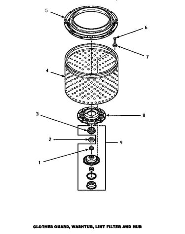 Clothes guard, washtub, lint filter & hub (cw8203w/pcw8203w) (cw8403w/p1163311ww) (lw8203w/p1163212ww) (lw8403w/p1163305ww)