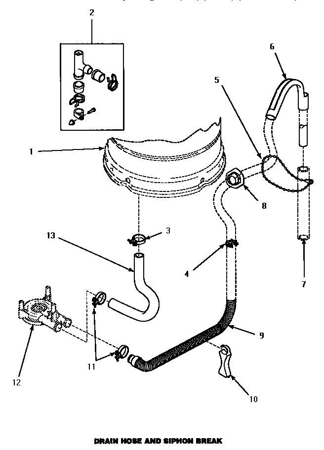 DRAIN HOSE & SIPHON BREAK (CW8203W/PCW8203W) (CW8403W/P1163311WW) (LW8203W/P1163212WW) (LW8403W/P1163305WW)