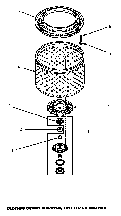 Clothes guard, washtub, lint filter & hub (cw9203w/p1163405ww) (lw4603l/p1163404wl) (lw4603w/p1163403ww) (lw9203w/p1163401ww)
