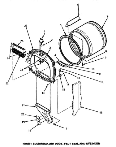 Front bulkhead, air duct, felt seal & cylinder