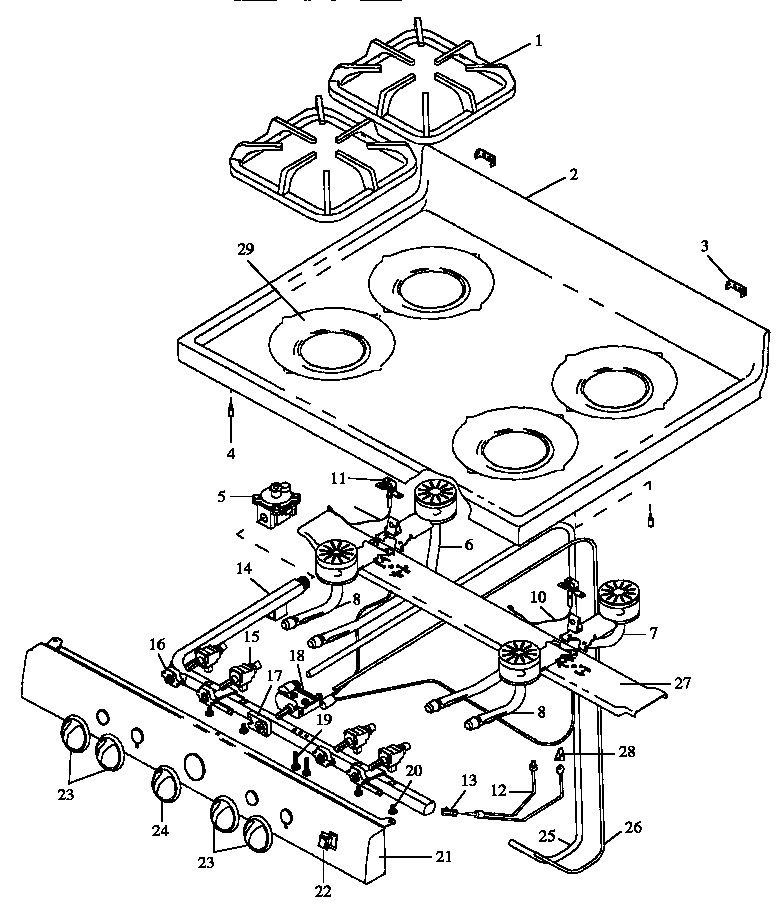 OVEN TOP BURNER ASSEMBLY (SNK26AA/P1142397NW,L) (SNK26AA/P1143089NW,L) (SNK26CB/P1142722NW,L) (SNK26CB/P1143090NW,L) (SNP26AA/P1142396NW,L) (SNP26AA/P1143092NW,L) (SNP26CB/P1142398NW,L) (SNP26CB/P1143093NW,L) (SNP26ZZ/P1142395NW) (SNP26ZZ/P1143094NW)