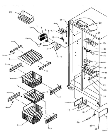 Freezer shelving & ref light