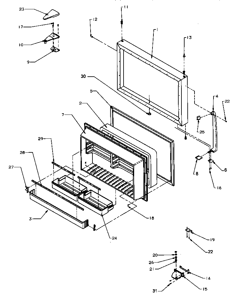 Freezer door assembly (tr22s4e/p1196201we) (tr22s4l/p1196201wl) (tr22s4w/p1196201ww) (tr25s5e/p1196401we) (tr25s5l/p1196401wl) (tr25s5w/p1196401ww) (tri22s4e/p1196301we) (tri22s4l/p1196301wl) (tri22s4w/p1196301ww)