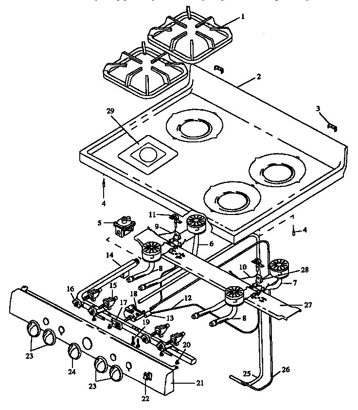 OVEN TOP BURNER ASSEMBLY (RLN370UL/P1143110NL) (RLN370UW/P1143110NW) (RLN380UK/P1143111NK) (RLN380UL/P1143111NL) (RLN380UW/P1143111NW) (RLN380UWW/P1143111NWW) (RLN381UL/P1142962NL) (RLN381UL/P1143129NL) (RLN381UW/P1142962NW) (RLN381UW/P1143129NW) (RLN381U