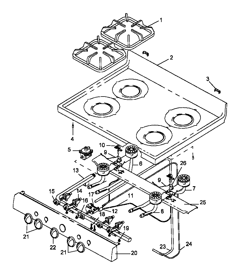 Open top burner assembly (snk26aa0/p1142988n) (snk26aa5/p1142988n) (snk26cb0/p1142989n) (snk26cb5/p1142989n) (snp26aa0/p1142991n) (snp26aa5/p1142991n) (snp26ah0/p1143160n) (snp26cb0/p1142992n) (snp26cb5/p1142992n) (snp26zz0/p1142993n)
