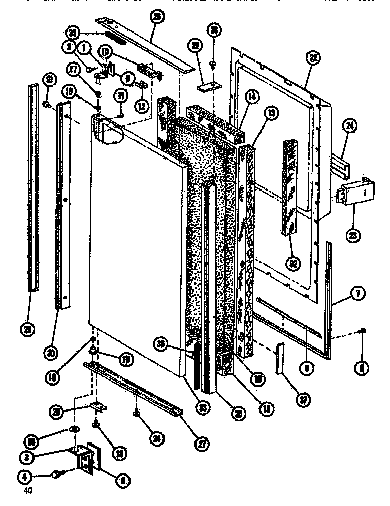 Lower freezer door assembly