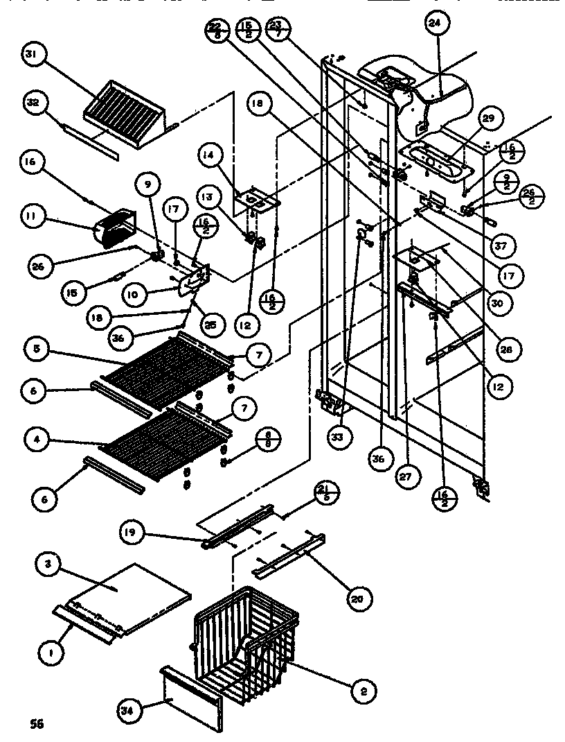Freezer shelving & ref light