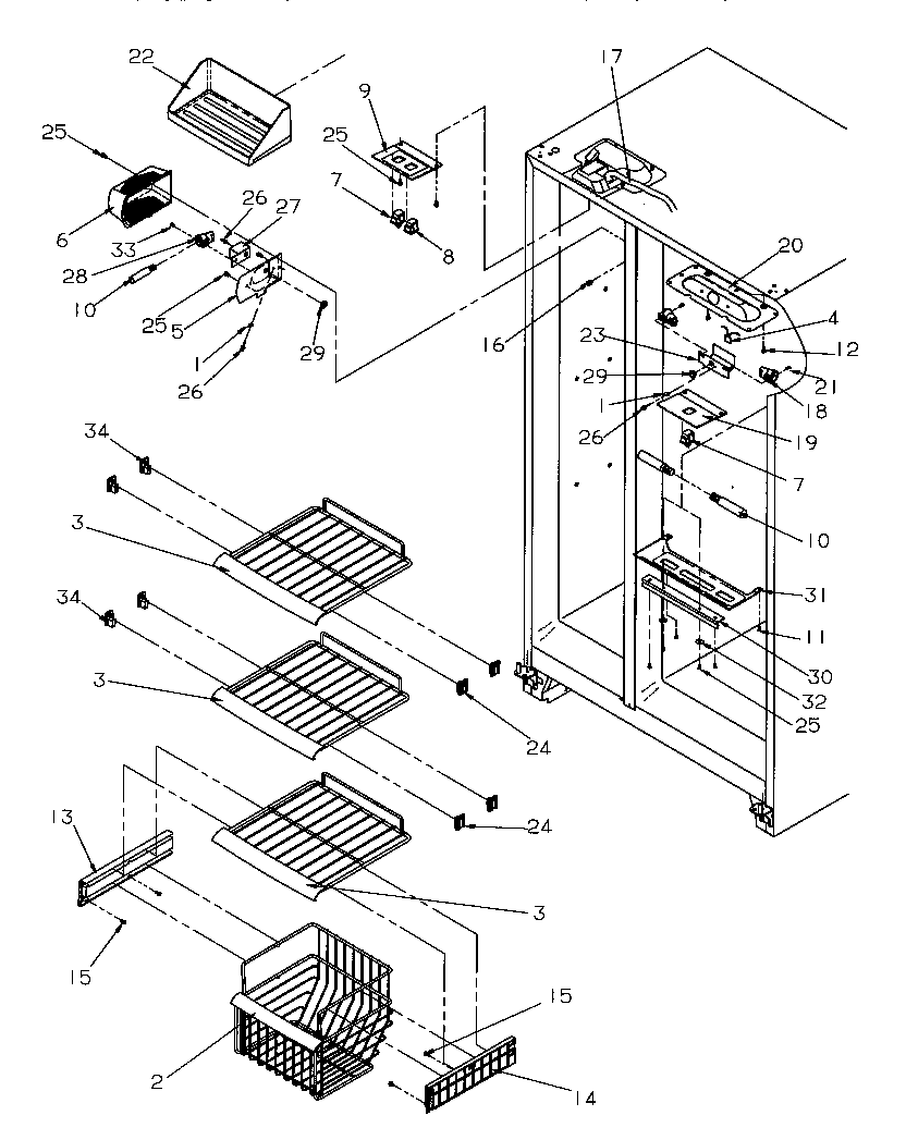 Freezer shelving and refrigerator light