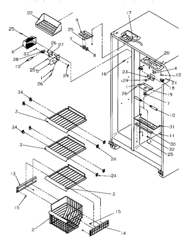 Freezer shelving and refrigerator light