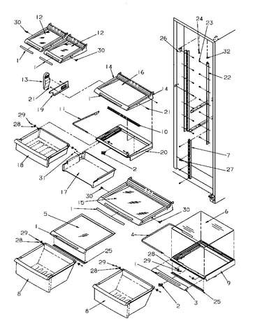 Refrigerator shelving and drawers