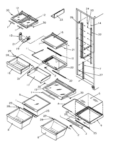 Refrigerator shelving and drawers