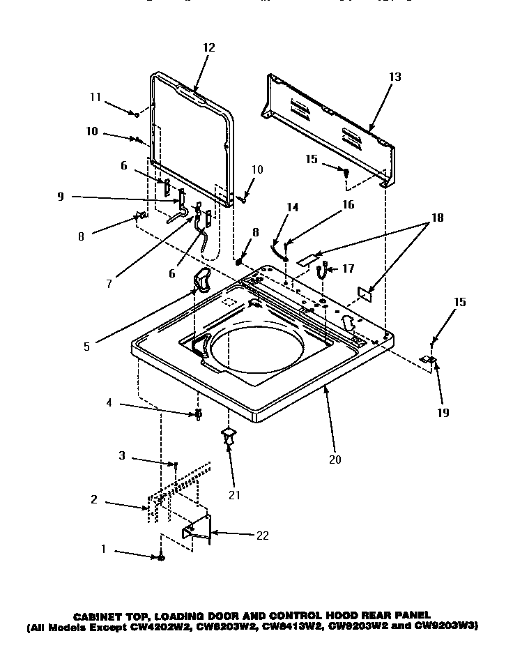 Cabinet top, loading door & control hood rear panel