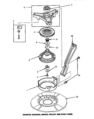 Bearing housing, brake, pulley & pivot dome