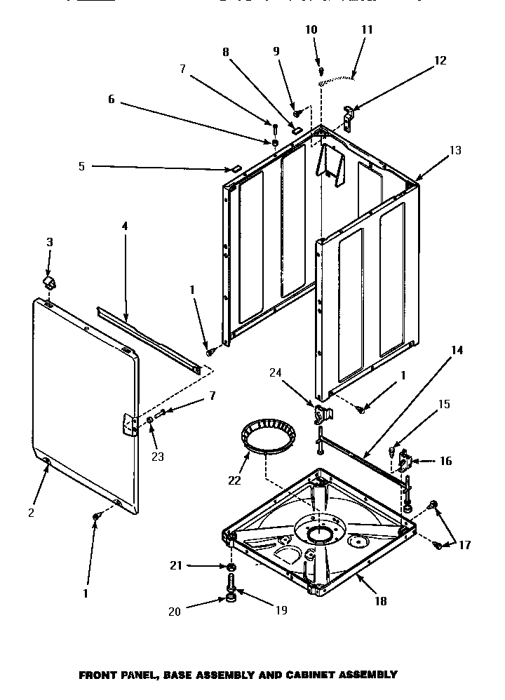 Front panel, base assembly & cabinet assembly