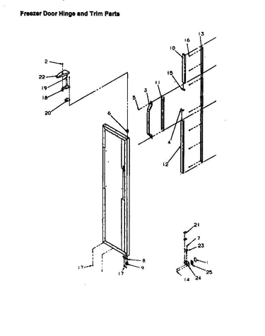 Freezer door hinge and trim parts