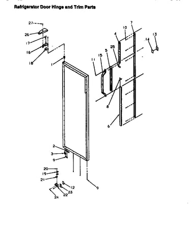 Refrigerator door hinge and trim parts