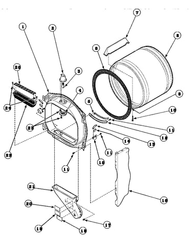 Front bulkhead, air duct, felt seal and cylinder (lg4209l2/plg4209l2) (lg4209w2/plg4209w2)