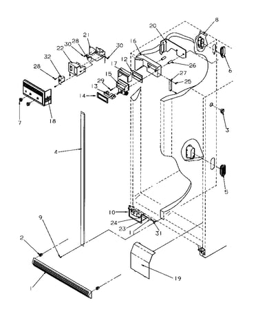 Refrigerator/freezer controls and cabinet parts