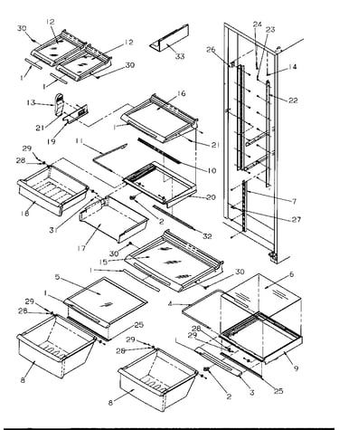 Refrigerator shelving and drawers