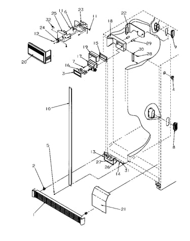 Refrigerator/freezer controls and cabinet parts