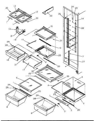 Refrigerator shelving and drawers