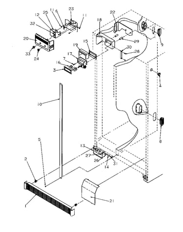 Refrigerator/freezer controls and cabinet parts