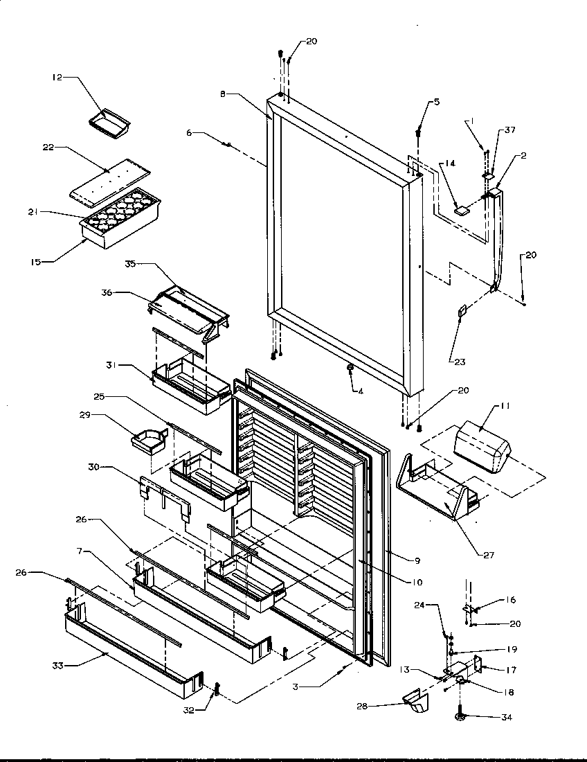 Refrigerator door assembly (tr22s4/p1196201we) (tr22s4/p1196201wl) (tr22s4/p1196201ww) (tr25s5/p1196401we) (tr25s5/p1196401wl) (tr25s5/p1196401ww) (tri22s4/p1196301we) (tri22s4/p1196301wl) (tri22s4/p1196301ww)