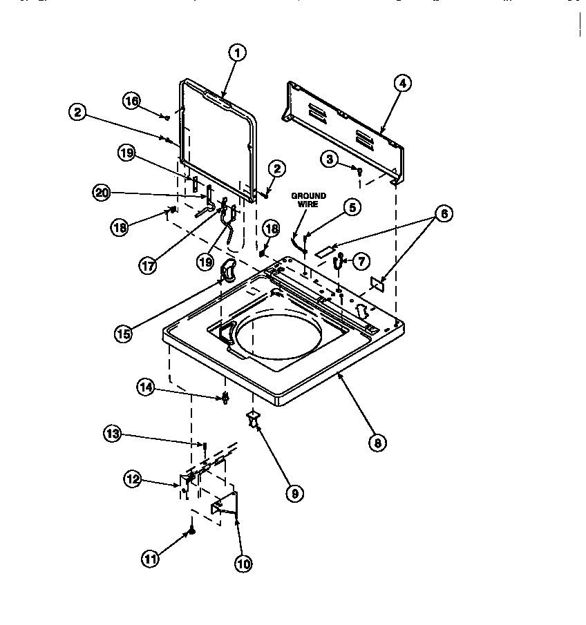 CABINET TOP, LOADING DOOR AND CONTROL HOOD REAR PANEL (AWM270W2/PAWM270W2)