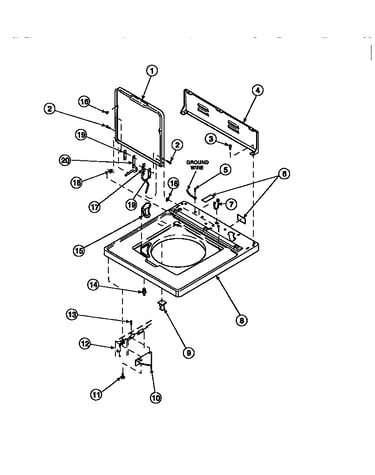 Cabinet top, loading door and control hood rear panel (awm270w2/pawm270w2)