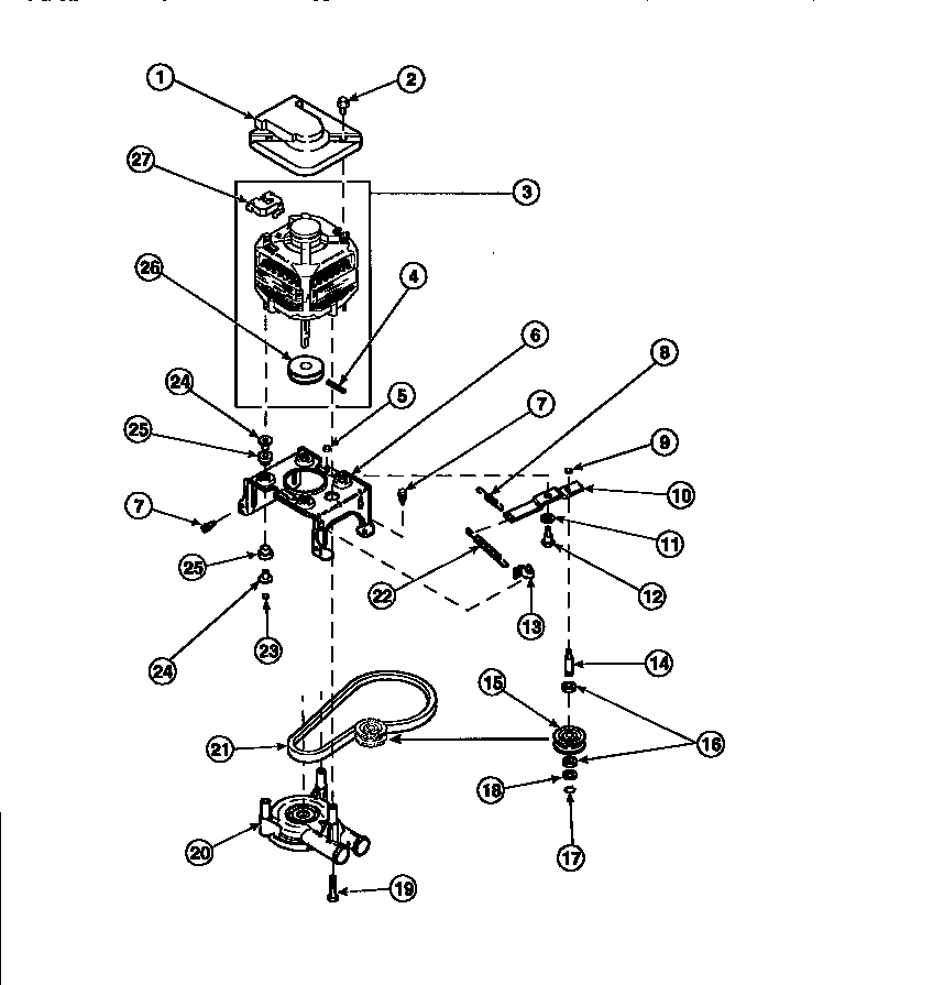 Motor, mounting bracket, belt, pump and idler assembly (awm270w2/pawm270w2)