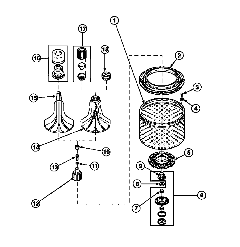 AGITATOR, DRIVE BELL, SEAL KIT, WASHTUB AND HUB (AWM270W2/PAWM270W2)