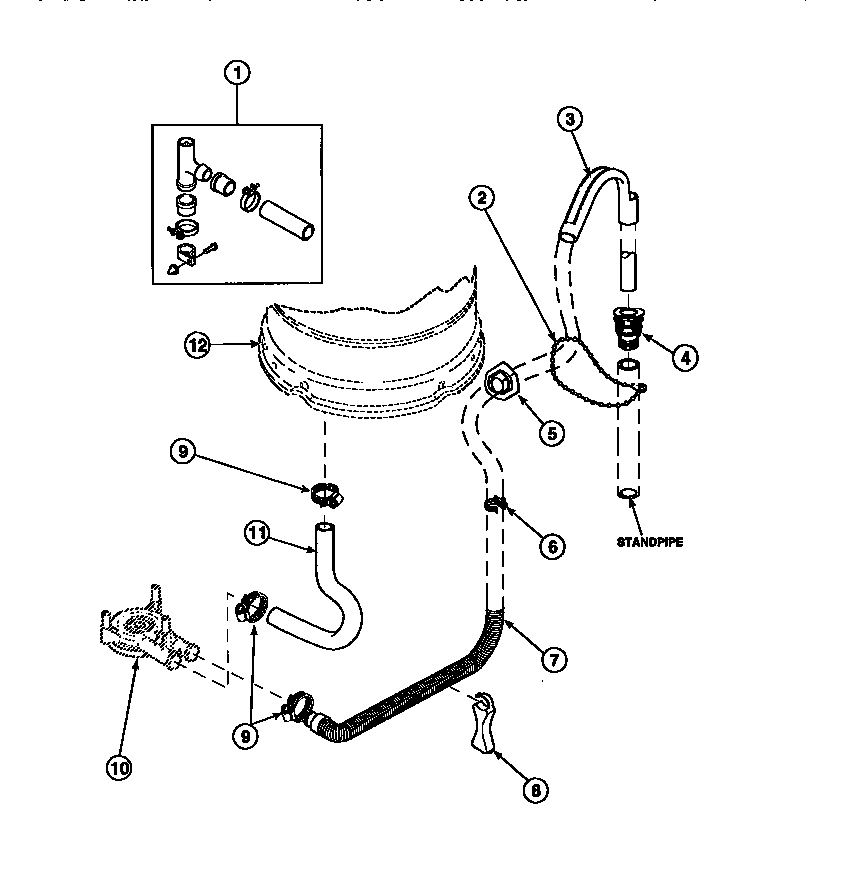 DRAIN HOSE AND SIPHON BREAK (CW4202W2/PCW4202W2B) (CW8202W2/PCW8202W2B) (CW8203W2/PCW8203W2B) (CW8413W2/PCW8413W2B) (LW2001W2/PLW2001W2B) (LW2501L2/PLW2501L2B) (LW2501W2/PLW2501W2B) (LW3502L2/PLW3502L2B) (LW3502W2/PLW3502W2B) (LW3503L2/PLW3503L2B) (LW3503