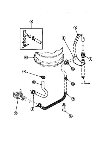 Drain hose and siphon break (cw4202w2/pcw4202w2b) (cw8202w2/pcw8202w2b) (cw8203w2/pcw8203w2b) (cw8413w2/pcw8413w2b) (lw2001w2/plw2001w2b) (lw2501l2/plw2501l2b) (lw2501w2/plw2501w2b) (lw3502l2/plw3502l2b) (lw3502w2/plw3502w2b) (lw3503l2/plw3503l2b) (lw3503