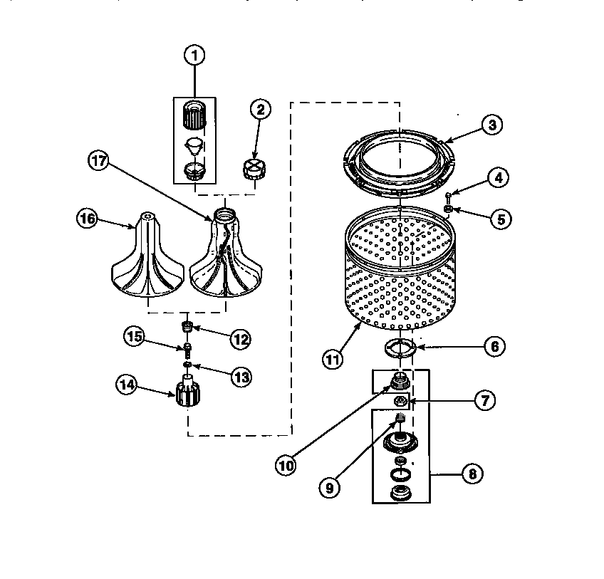 AGITATOR, DRIVE BELL, SEAL KIT, WASHTUB AND HUB (CW4202W2/PCW4202W2B) (CW8202W2/PCW8202W2B) (CW8203W2/PCW8203W2B) (CW8413W2/PCW8413W2B) (LW2001W2/PLW2001W2B) (LW2501L2/PLW2501L2B) (LW2501W2/PLW2501W2B) (LW3502L2/PLW3502L2B) (LW3502W2/PLW3502W2B) (LW3503L2