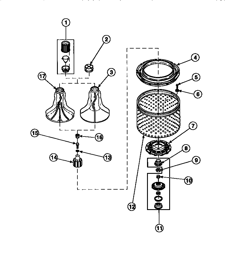 AGITATOR, DRIVE BELL, SEAL KIT, WASHTUB AND HUB (CW4202W2/PCW4202W2B) (CW8202W2/PCW8202W2B) (CW8203W2/PCW8203W2B) (CW8413W2/PCW8413W2B) (LW2001W2/PLW2001W2B) (LW2501L2/PLW2501L2B) (LW2501W2/PLW2501W2B) (LW3502L2/PLW3502L2B) (LW3502W2/PLW3502W2B) (LW3503L2