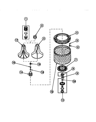 Agitator, drive bell, seal kit, washtub and hub (cw4202w2/pcw4202w2b) (cw8202w2/pcw8202w2b) (cw8203w2/pcw8203w2b) (cw8413w2/pcw8413w2b) (lw2001w2/plw2001w2b) (lw2501l2/plw2501l2b) (lw2501w2/plw2501w2b) (lw3502l2/plw3502l2b) (lw3502w2/plw3502w2b) (lw3503l2
