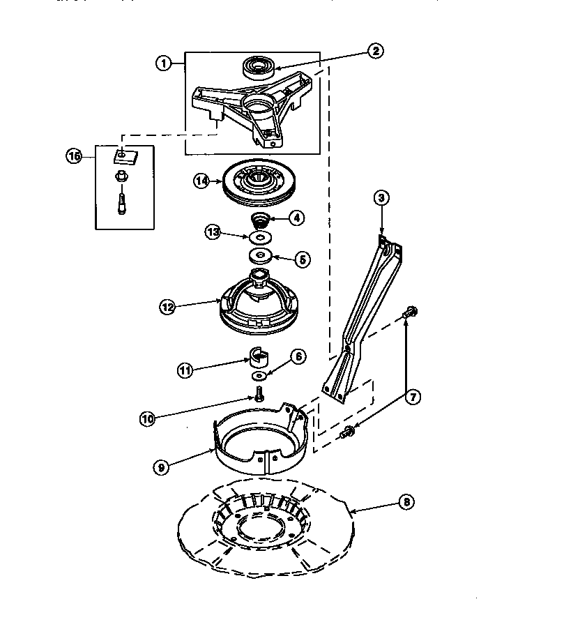 Bearing housing, brake pulley and pivot dome (cw4202w2/pcw4202w2b) (cw8202w2/pcw8202w2b) (cw8203w2/pcw8203w2b) (cw8413w2/pcw8413w2b) (lw2001w2/plw2001w2b) (lw2501l2/plw2501l2b) (lw2501w2/plw2501w2b) (lw3502l2/plw3502l2b) (lw3502w2/plw3502w2b) (lw3503l2/pl