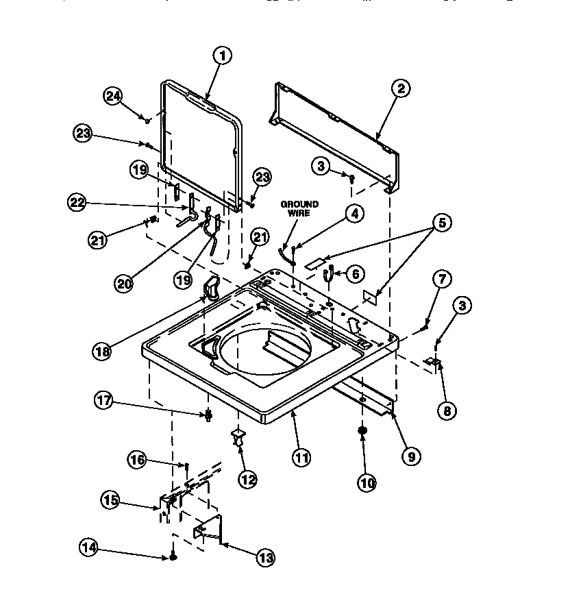 Cabinet top, loading door and control hood rear panel (lw8203w2/plw8203w2b) (lw8252l2/plw8252l2b) (lw8252w2/plw8252w2b) (lw8303l2/plw8303l2b) (lw8303w2/plw8303w2b) (lw8312l2/plw8312l2b) (lw8312w2/plw8312w2b) (lw8413l2/plw8413l2b) (lw8413w2/plw8413w2b) (lw