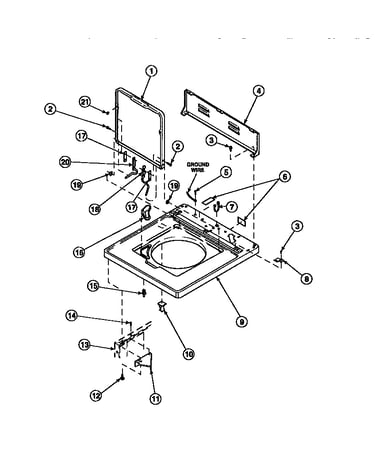 Cabinet top, loading door and control hood rear panel (lw8203w2/plw8203w2b) (lw8252l2/plw8252l2b) (lw8252w2/plw8252w2b) (lw8303l2/plw8303l2b) (lw8303w2/plw8303w2b) (lw8312l2/plw8312l2b) (lw8312w2/plw8312w2b) (lw8413l2/plw8413l2b) (lw8413w2/plw8413w2b) (lw