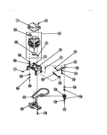 Motor, mounting bracket, belt, pump and idler assembly (lw8203w2/plw8203w2b) (lw8252l2/plw8252l2b) (lw8252w2/plw8252w2b) (lw8303l2/plw8303l2b) (lw8303w2/plw8303w2b) (lw8312l2/plw8312l2b) (lw8312w2/plw8312w2b) (lw8413l2/plw8413l2b) (lw8413w2/plw8413w2b) (l