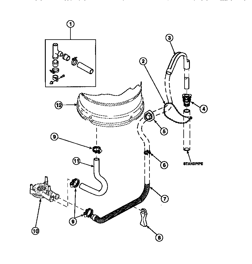 Drain hose and siphon break (lw8203w2/plw8203w2b) (lw8252l2/plw8252l2b) (lw8252w2/plw8252w2b) (lw8303l2/plw8303l2b) (lw8303w2/plw8303w2b) (lw8312l2/plw8312l2b) (lw8312w2/plw8312w2b) (lw8413l2/plw8413l2b) (lw8413w2/plw8413w2b) (lw9203l2/plw9203l2b)