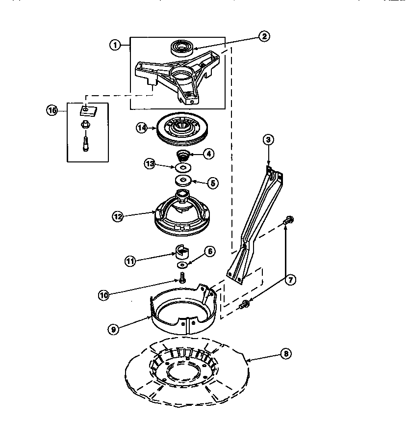 Bearing housing, brake pulley and pivot dome (lw8203w2/plw8203w2b) (lw8252l2/plw8252l2b) (lw8252w2/plw8252w2b) (lw8303l2/plw8303l2b) (lw8303w2/plw8303w2b) (lw8312l2/plw8312l2b) (lw8312w2/plw8312w2b) (lw8413l2/plw8413l2b) (lw8413w2/plw8413w2b) (lw9203l2/pl