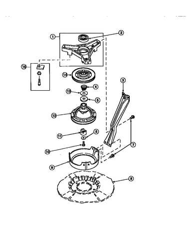 Bearing housing, brake pulley and pivot dome (lw8203w2/plw8203w2b) (lw8252l2/plw8252l2b) (lw8252w2/plw8252w2b) (lw8303l2/plw8303l2b) (lw8303w2/plw8303w2b) (lw8312l2/plw8312l2b) (lw8312w2/plw8312w2b) (lw8413l2/plw8413l2b) (lw8413w2/plw8413w2b) (lw9203l2/pl