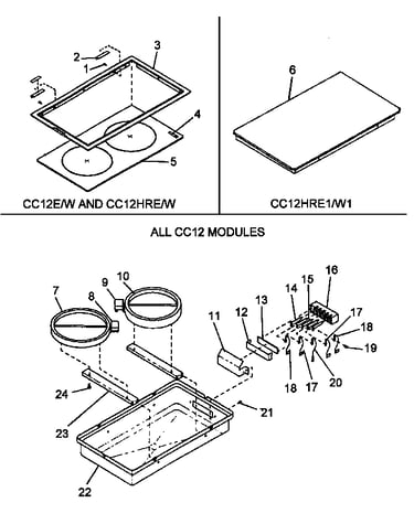 Glass cooktop module - all cc12 (cc12hre1/p1133372n) (cc12hrw1/p1133372n)