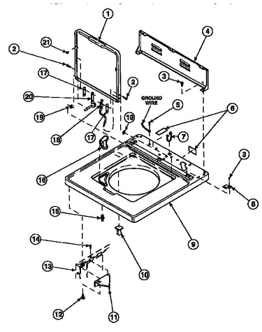 Cabinet top, loading door and control hood rear panel